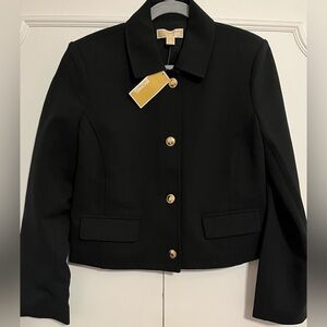 NWT MICHAEL Michael Kors Black Short Blazer Jacket 3 Gold Tone Buttons Size M